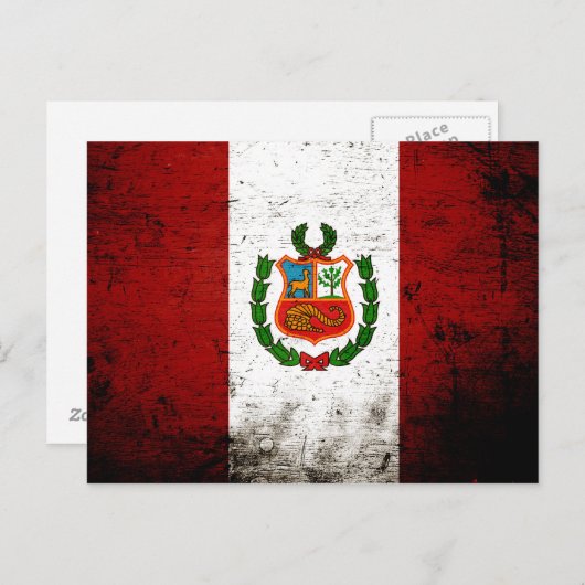 Carte Postale Drapeau du Pérou de Grunge Noir (Devant / Derrière)