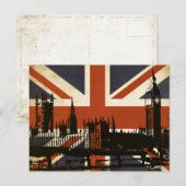 Carte Postale Drapeau du Royaume-Uni avec Silhouette du Parlemen (Devant / Derrière)