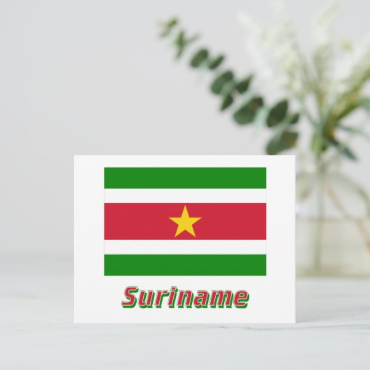 Carte Postale Drapeau du Suriname avec nom (Debout devant)