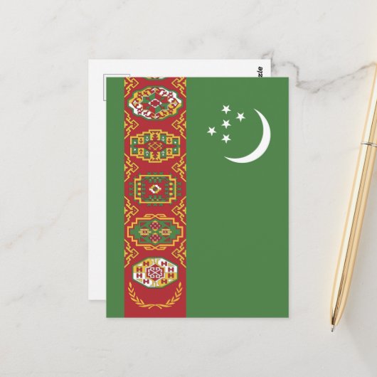 Carte Postale Drapeau du Turkménistan (Devant/Arrière en situation)