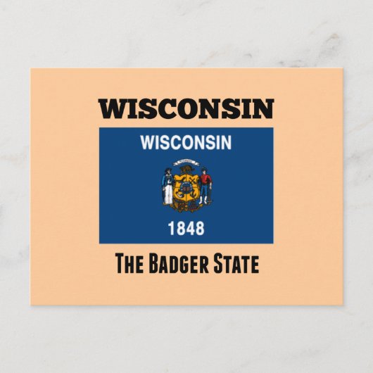 Carte Postale Drapeau du Wisconsin, État Badger (Devant)