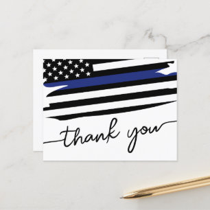 Carte Postale Drapeau élégant de la fine ligne bleue Officier de