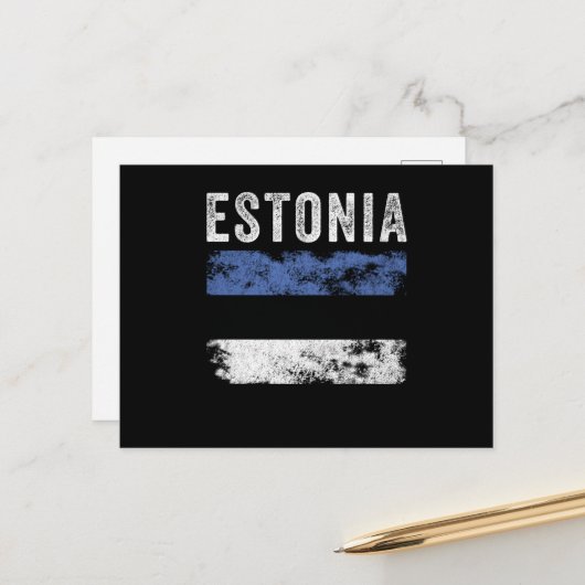 Carte Postale Drapeau estonien en détresse - Drapeau estonien (Devant/Arrière en situation)