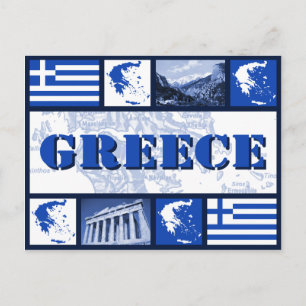 Carte postale drapeau et carte de la Grèce