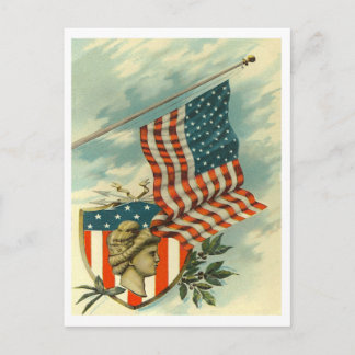 Carte Postale Drapeau et Lady Liberty