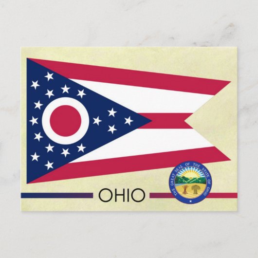 Carte Postale Drapeau et sceau de l'État de l'Ohio (Devant)