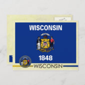 Carte Postale Drapeau et sceau de l'État du Wisconsin (Devant / Derrière)