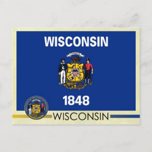 Carte Postale Drapeau et sceau de l'État du Wisconsin