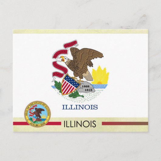 Carte Postale Drapeau et sceau de l'Illinois (Devant)