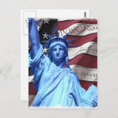 Carte postale Drapeau et statue de la liberté (Devant / Derrière)