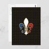 Carte Postale Drapeau français Fleur de Lis avec or (Devant / Derrière)