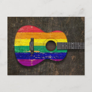 Carte Postale Drapeau Gay pride arc-en-ciel rayé Guitare acousti