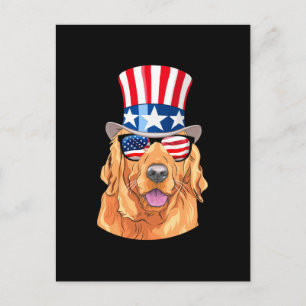 Carte Postale Drapeau Golden Retriever America 4 juillet USA