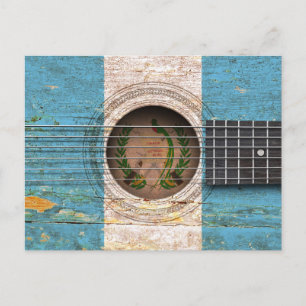 Carte Postale Drapeau guatémaltèque sur la vieille guitare acous