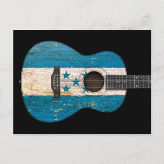 Carte Postale Drapeau Honduras vieilli et usé Guitare acoustique (Devant)