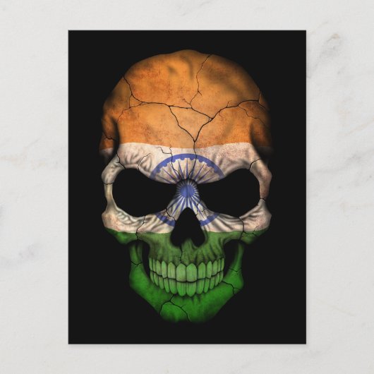 Carte Postale Drapeau indien crâne sur noir (Devant)