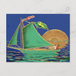 Carte Postale Drapeau irlandais de bateau Drapeau américain de b