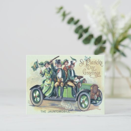 Carte Postale Drapeau irlandais Shillelagh Voiture verte Shamroc (Debout devant)