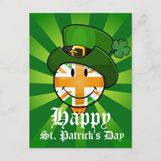 Carte Postale Drapeau irlandais Union Jack heureux dans un chape (Devant)