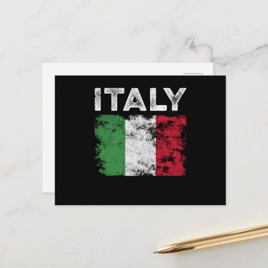 Carte Postale Drapeau Italie en détresse - Drapeau italien (Devant/Arrière en situation)