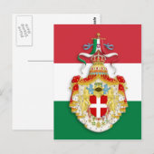 Carte Postale Drapeau italien avec insigne du Royaume d'Italie (Devant / Derrière)