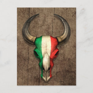 Carte Postale Drapeau italien Taureau sur effet bois