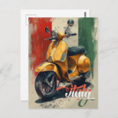 Carte Postale Drapeau italien Vespa Scooter (Devant / Derrière)