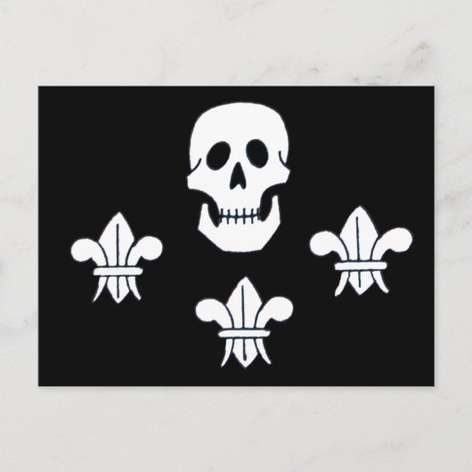CARTE POSTALE DRAPEAU JOLLY ROGER ET TROIS LIEUX (Devant)