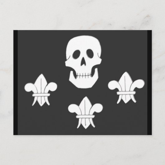 CARTE POSTALE DRAPEAU JOLLY ROGER ET TROIS LIEUX (Devant)