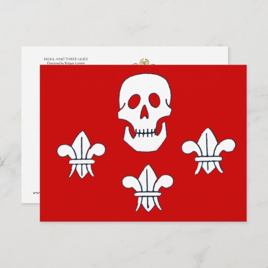 CARTE POSTALE DRAPEAU JOLLY ROGER ET TROIS LIEUX (Devant / Derrière)