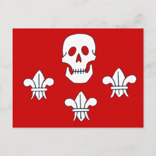 CARTE POSTALE DRAPEAU JOLLY ROGER ET TROIS LIEUX