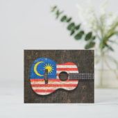 Carte Postale Drapeau malaisien rayé et usé Guitare acoustique (Debout devant)