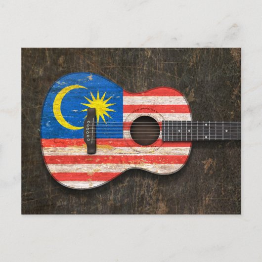 Carte Postale Drapeau malaisien rayé et usé Guitare acoustique (Devant)