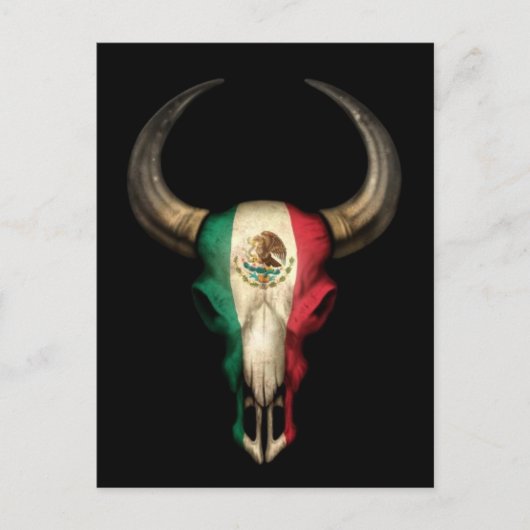 Carte Postale Drapeau mexicain Taureau sur noir (Devant)