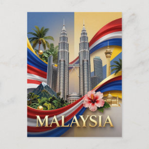Carte Postale Drapeau national de Malaisie Patrimoine de Kuala L