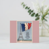 Carte Postale Drapeau national français vintage et tour Eiffel (Debout devant)