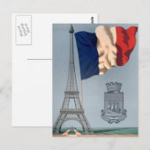 Carte Postale Drapeau national vintage et Tour Eiffel (Devant / Derrière)