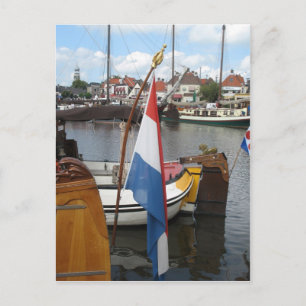 Carte Postale Drapeau néerlandais, Bateaux et Port Lemmer Frysla