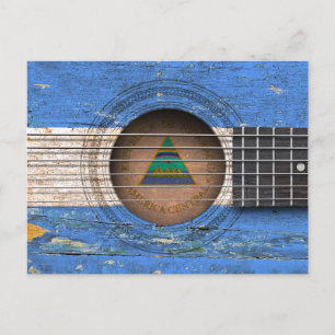 Carte Postale Drapeau nicaraguayen sur la vieille guitare acoust