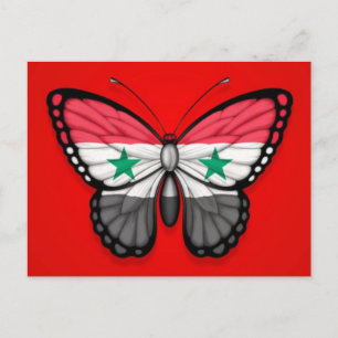 Carte Postale Drapeau papillon syrien sur fond rouge