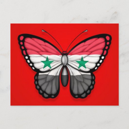 Carte Postale Drapeau papillon syrien sur fond rouge (Devant)