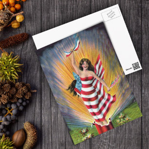 Carte Postale Drapeau Patriotique Miss Liberty USA