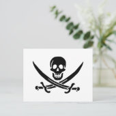 Carte Postale Drapeau pirate crâne épées croisées (Debout devant)