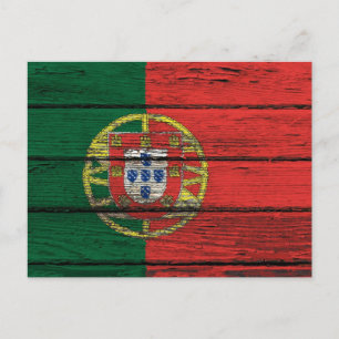Carte Postale Drapeau portugais avec effet de grain de bois brut