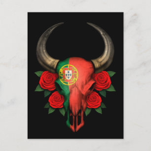 Carte Postale Drapeau portugais Taureau avec Roses rouges