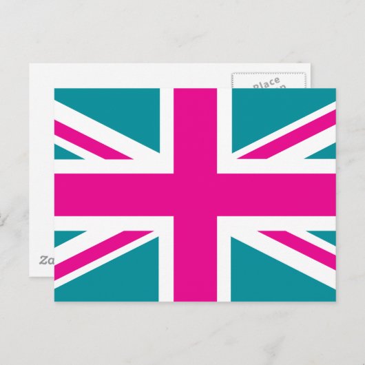 Carte Postale Drapeau rose de choc Union Jack British (UK) (Devant / Derrière)