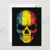 Carte Postale Drapeau roumain crâne sur noir (Devant / Derrière)