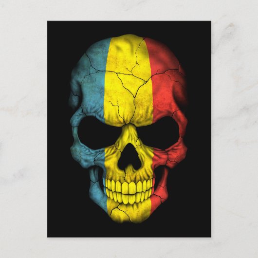 Carte Postale Drapeau roumain crâne sur noir (Devant)