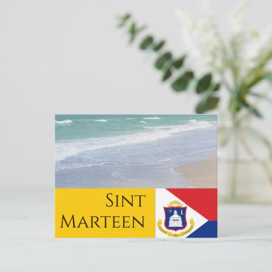 Carte Postale Drapeau Saint-Martin et plages (Debout devant)
