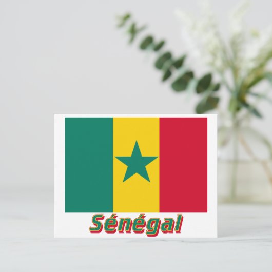 Carte Postale Drapeau Sénégal avec le nom français (Debout devant)